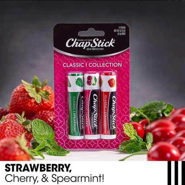 Hidratante Labial, Sticks Sabores, Kit com 3 unidades, ChapStick