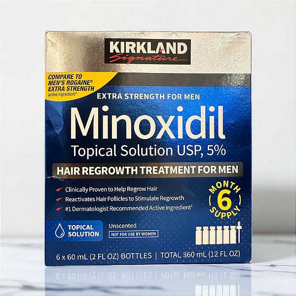 Tratamento Capilar Minoxidil 5%, Solução Tópica para Homens, 6 Frascos com 60 mL Cada, Kirkland