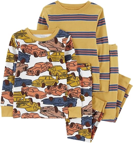 Pijama Infantil 2 Conjuntos Longos com Estampa de Carros e Listras, Carter’s