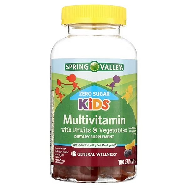 Multivitamínico Infantil com Frutas e Vegetais, Zero Açúcar, 180 Gomas, Spring Valley