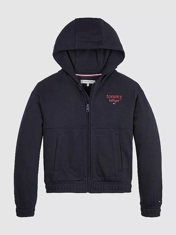 Moletinho Infantil com Capuz e Zíper, Azul Marinho, Tommy Hilfiger