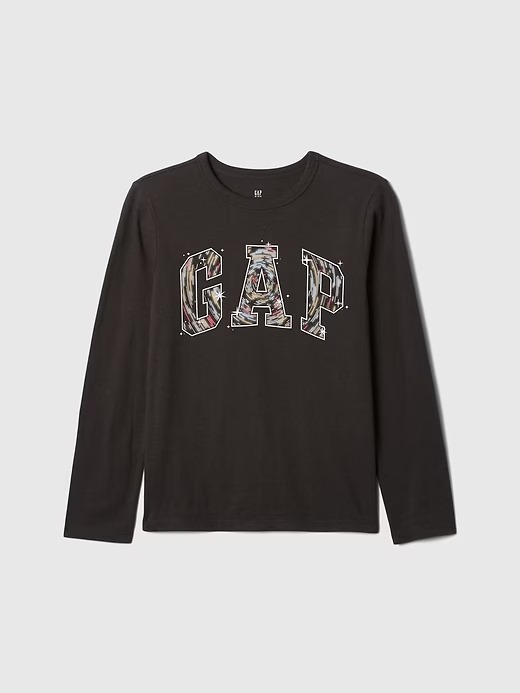 Camiseta Infantil Logo, Manga Longa, Preta, GAP