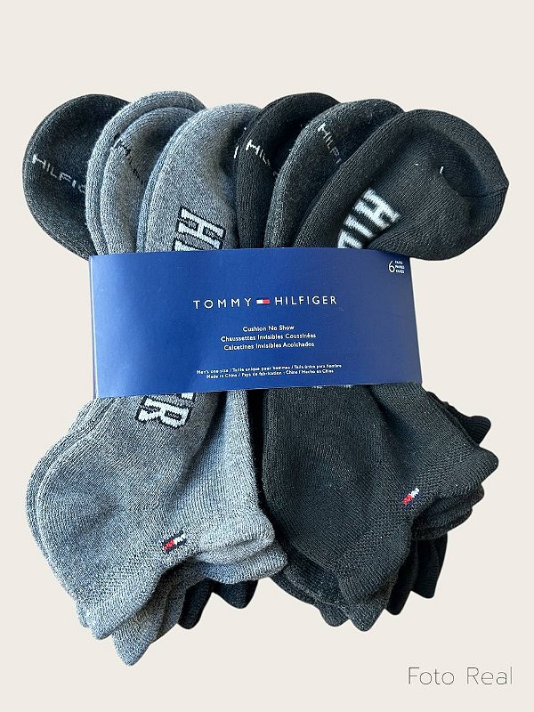 Kit com 6 Pares de Meias Invisíveis, Cores Escuras, Tamanho 39 ao 44 BR, Tommy Hilfiger