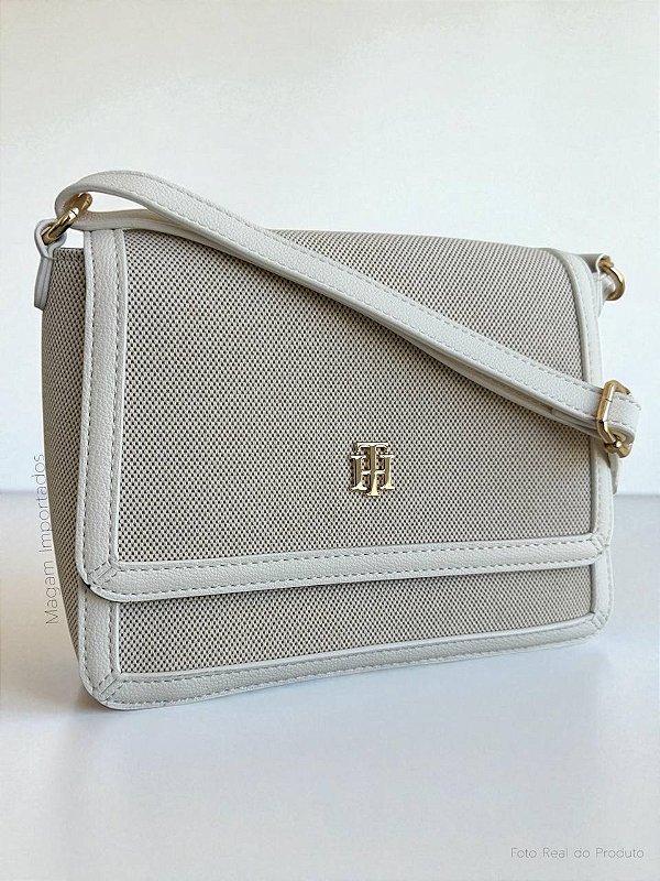 Bolsa Tiracolo Estruturada com Alça Ajustável, Off-White, Tommy Hilfiger
