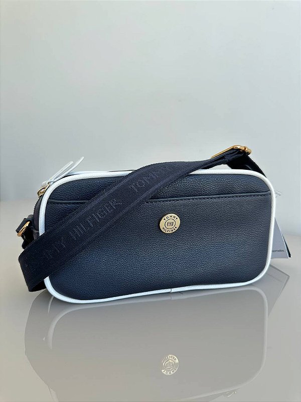 Bolsa Transversal Retangular, Azul Marinho com Detalhes Brancos, Tommy Hilfiger