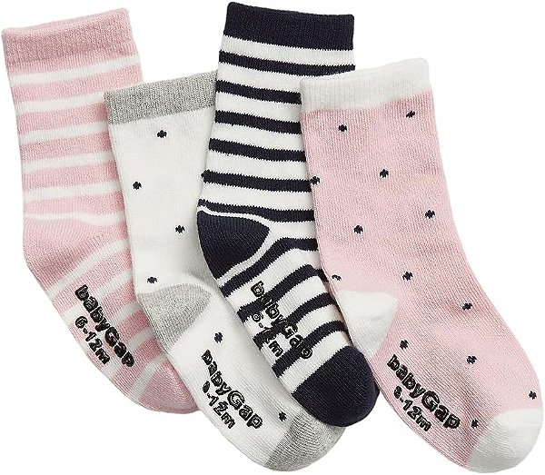 Kit com 4 Pares de Meias Cano Médio para Bebês, Tamanho 19 ao 22 BR, GAP