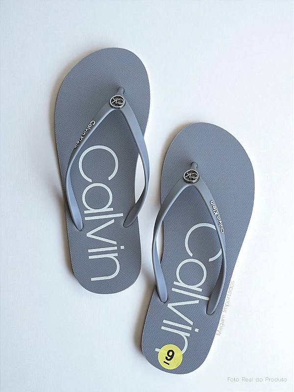 Chinelo Feminino Adulto, Cinza Claro, Tamanho 39 BR, Calvin Klein