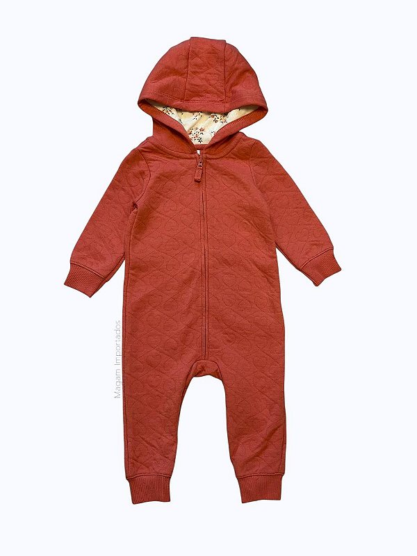 Macacão Matelassado com Zíper e Capuz, Vermelho Queimado, Carter’s