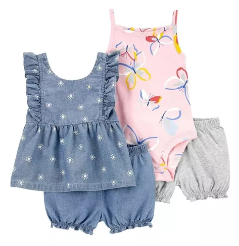 Conjunto 4 Peças de Bebê com Body Regata, Bata e 2 Shorts, Carter’s