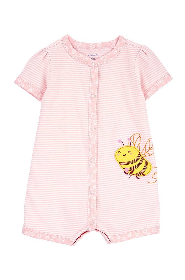 Macacão Curto de Bebê, Romper, Listrado Rosa Abelhinha, Carter's