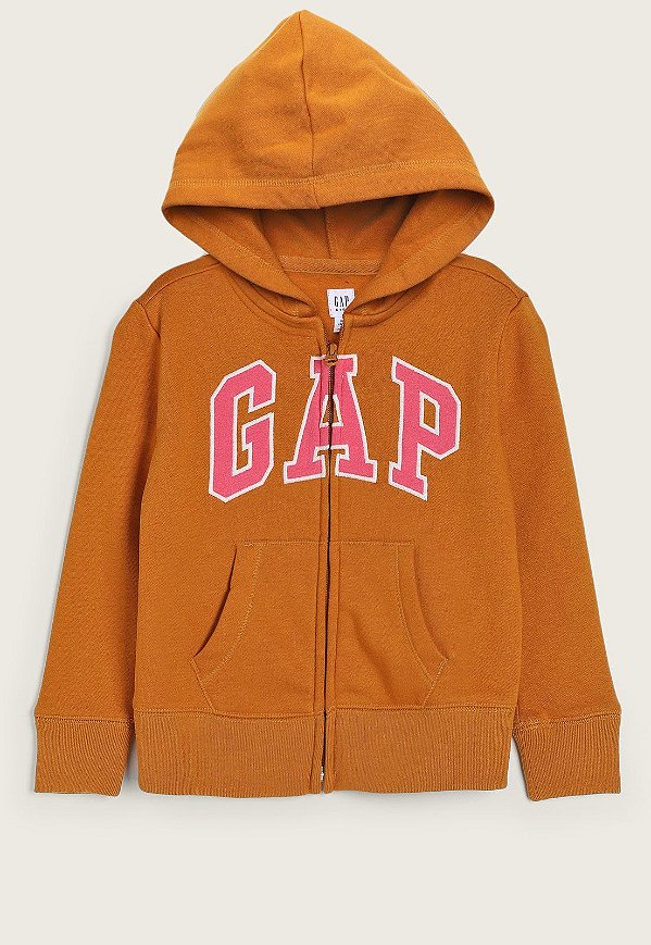 Moletom Infantil com Capuz e Zíper, Laranja Queimado, GAP