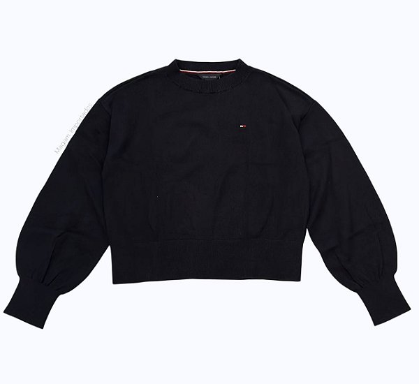 Suéter Infantil em Tricot com Manga Bufante, Azul Marinho, Tommy Hilfiger