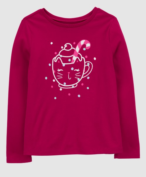 Blusa Infantil de Manga Longa, Vermelho Cereja, Carter’s