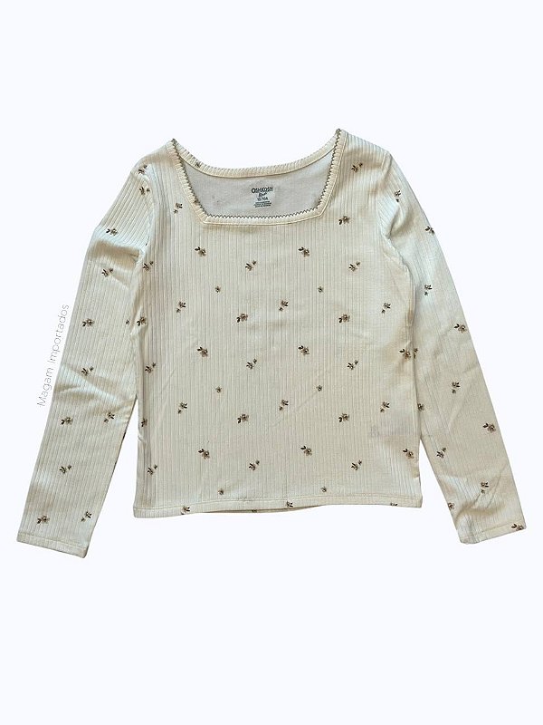 Blusa Infantil Manga Longa com Estampa Floral, Off-White, OshKosh