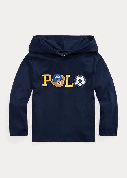 Blusa Infantil Manga Longa com Capuz, Estampa Polo Bear, Azul Marinho, Polo Ralph Lauren