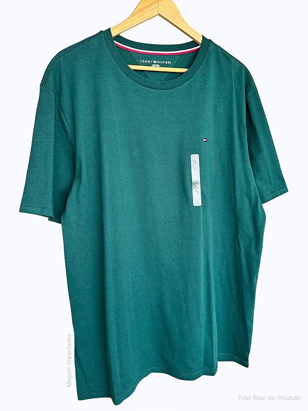 Camiseta Masculina, Verde Escuro com Logo, Tommy Hilfiger