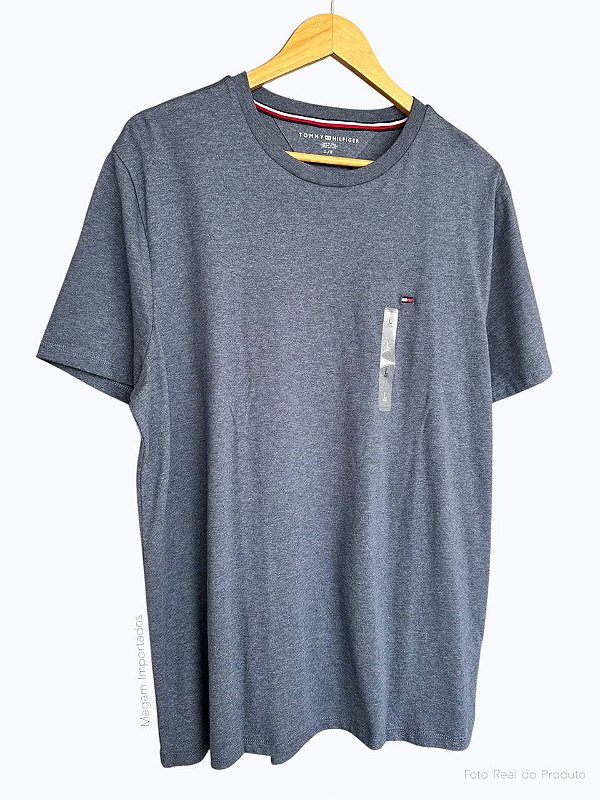 Camiseta Masculina, Azul Mescla com Logo, Tommy Hilfiger