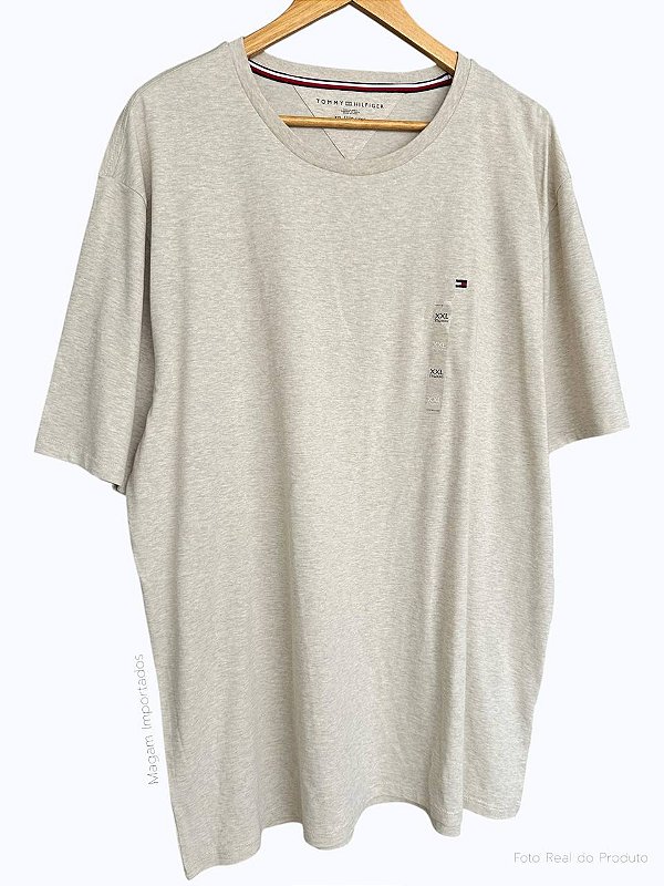 Camiseta Masculina, Bege Mescla com Logo, Tommy Hilfiger