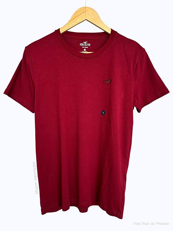 Camiseta Masculina, Bordô com Logo, Hollister