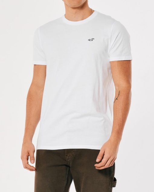 Camiseta Masculina, Branca com Logo, Hollister