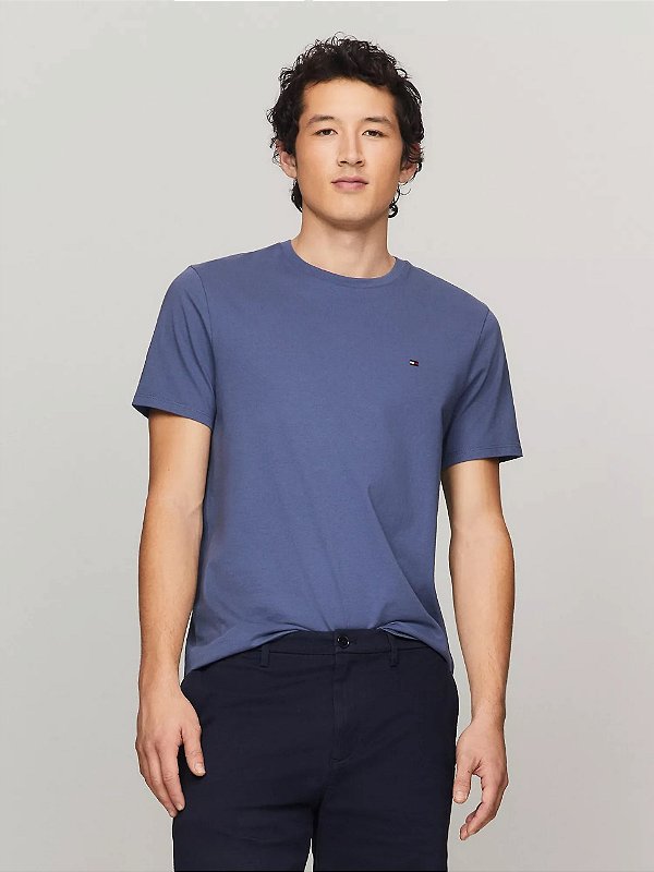 Camiseta Masculina, Azul Médio com Logo, Tommy Hilfiger