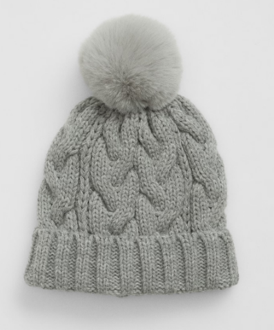 Gorro Infantil Trançado com Pompom, Cinza Claro, GAP