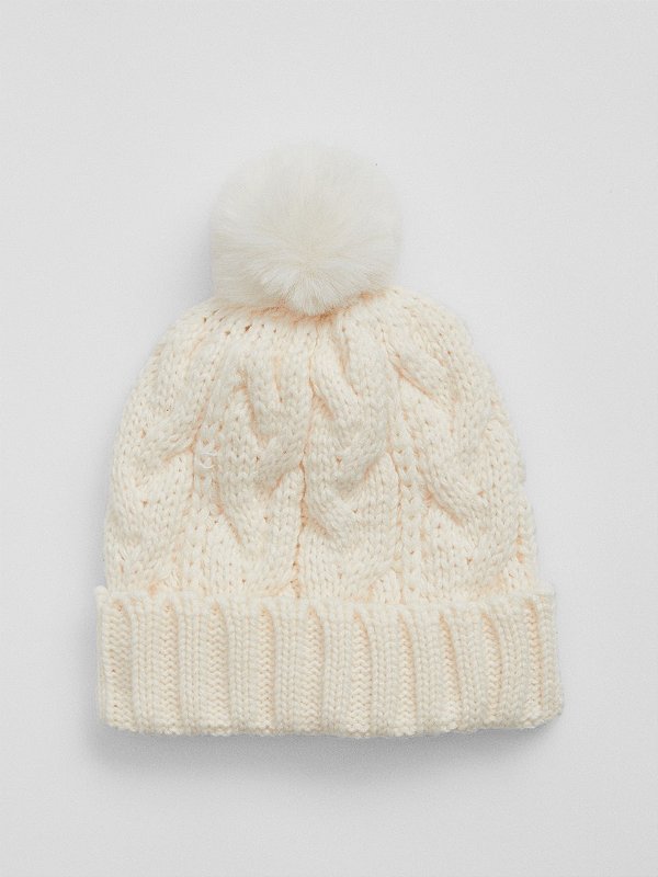 Gorro Infantil Trançado com Pompom, Off-White, GAP