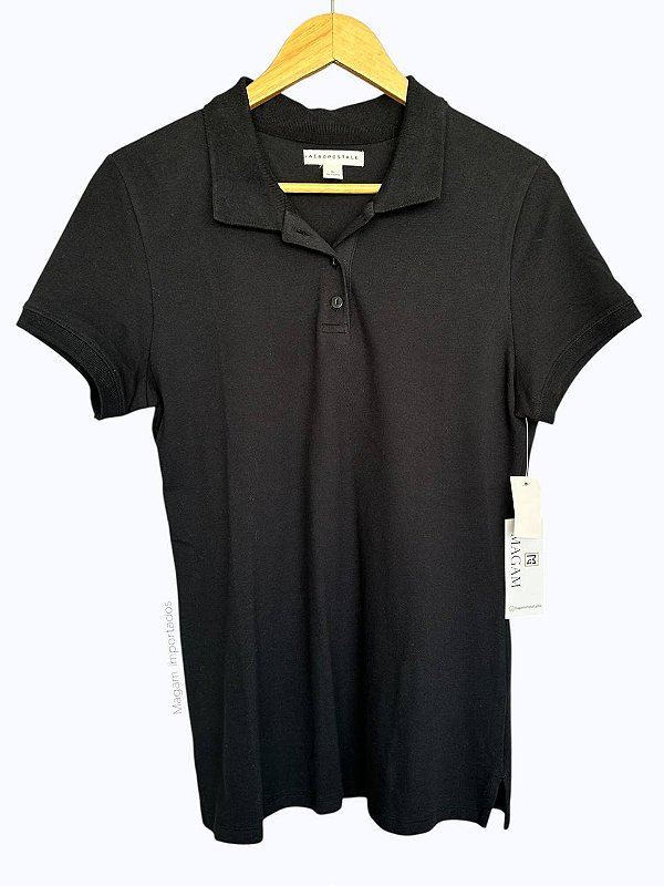 Camiseta Polo Feminina, Preta, Aeropostale