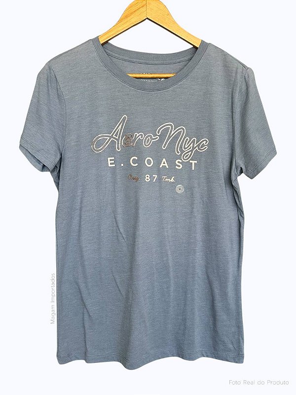 Camiseta Feminina, Azul Estampada Aero Nyc, Aéropostale