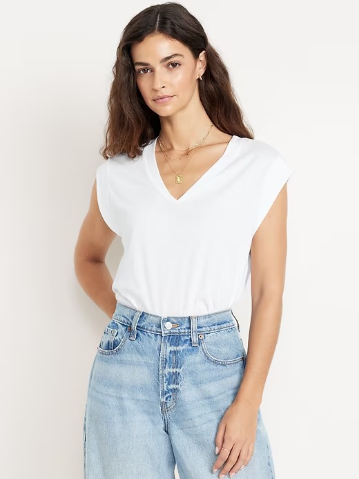 Regata Feminina Muscle Tee Decote V, Branca, Old Navy