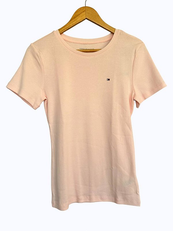 Camiseta Feminina, Rosa Claro com Logo, Tommy Hilfiger
