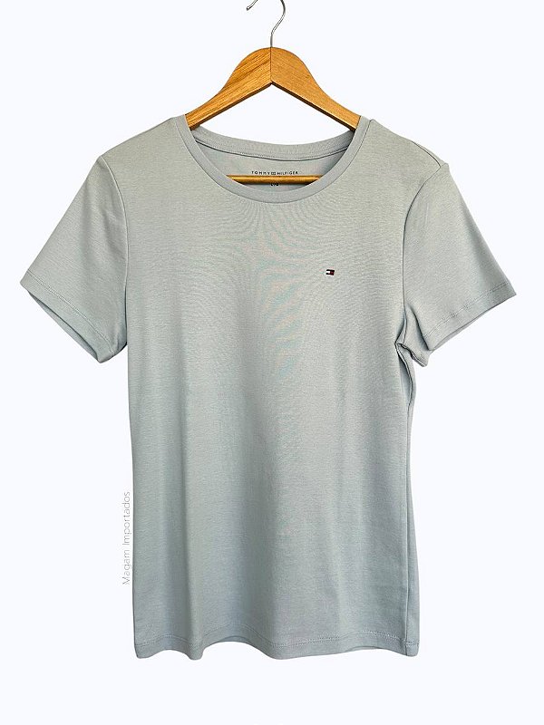 Camiseta Feminina, Azul Claro com Logo, Tommy Hilfiger