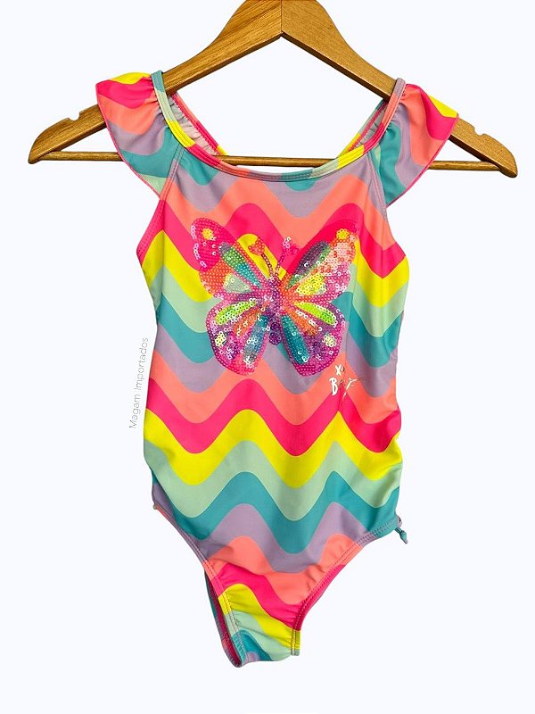Maiô Infantil com Estampa Colorida e Borboleta em Paetê, Betsey Johnson