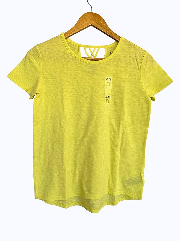 Camiseta Infantil com Detalhe nas Costas, Amarelo Neon, Gap