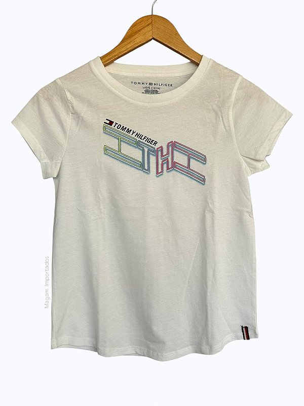 Camiseta Infantil, Branca com Estampa Colorida TH, Tommy Hilfiger