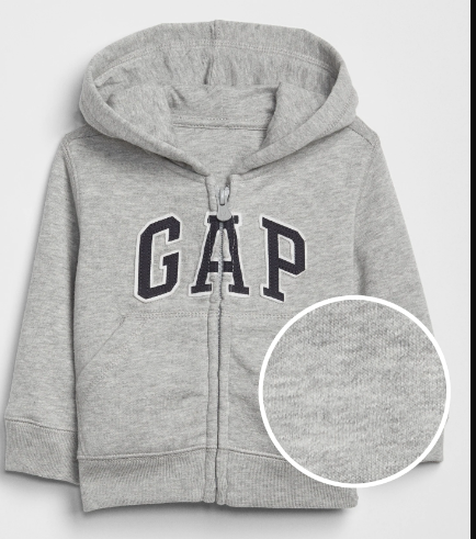 Moletom Infantil com Capuz e Zíper, Cinza Mescla com Logo, GAP