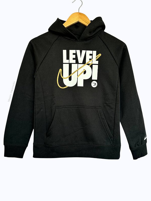 Moletom Infantil com Capuz, Preto com Estampa Level Up, Nike