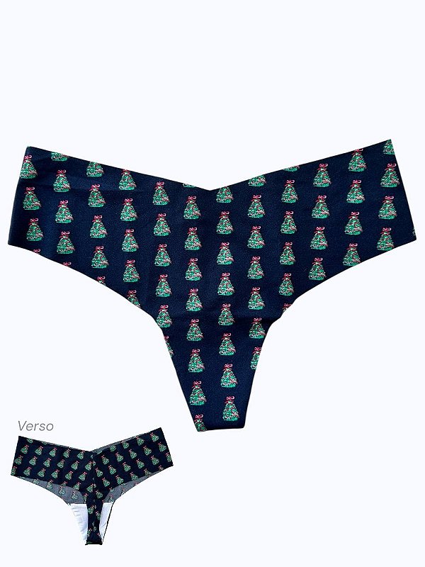 Calcinha Fio Dental Thong, Estampa de Árvore de Natal, Victoria’s Secret