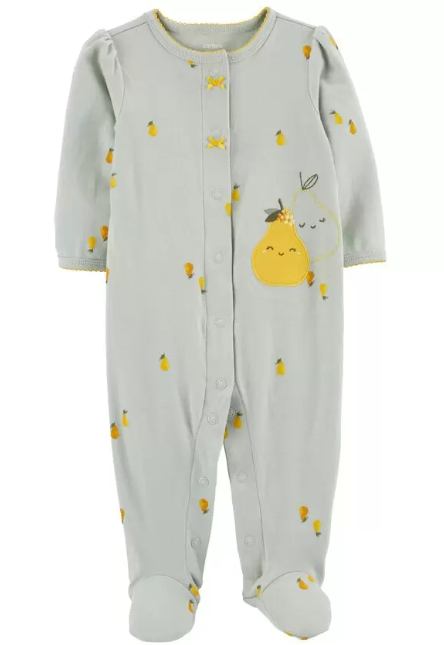 Macacão de Bebê com Estampa de Peras, Verde Claro, Carter’s