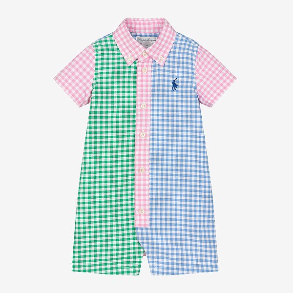 Macacão Curto de Bebê, Romper, Gingham Colorido, Polo Ralph Lauren