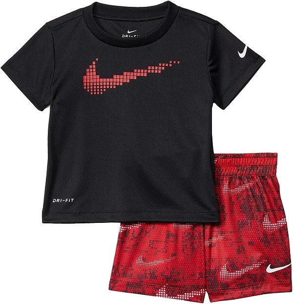 Conjunto Infantil, Camiseta Preta e Shorts Vermelho, Nike