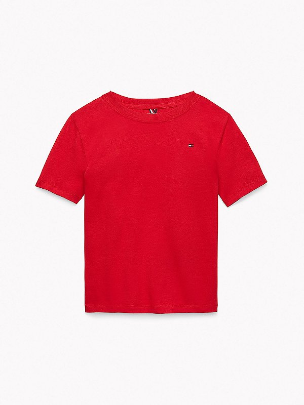 Camiseta Infantil, Vermelha com Logo Bordado, Tommy Hilfiger