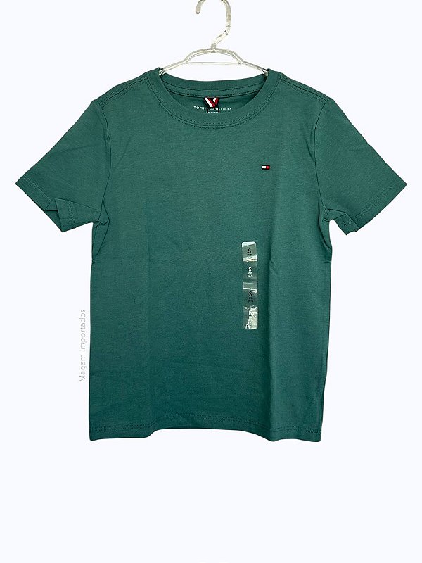 Camiseta Infantil, Verde com Logo Bordado, Tommy Hilfiger