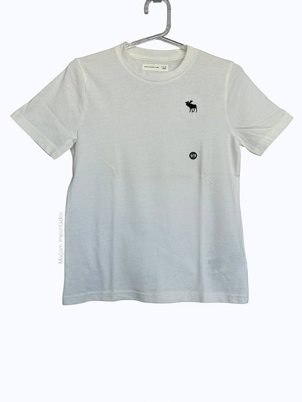 Camiseta Infantil, Branca com Logo Bordado, Abercrombie