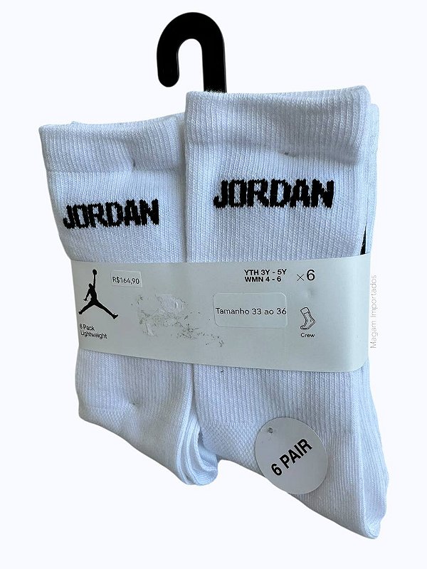 Kit com 6 Pares de Meias Cano Médio, Tamanho 33 ao 36 BR, Jordan