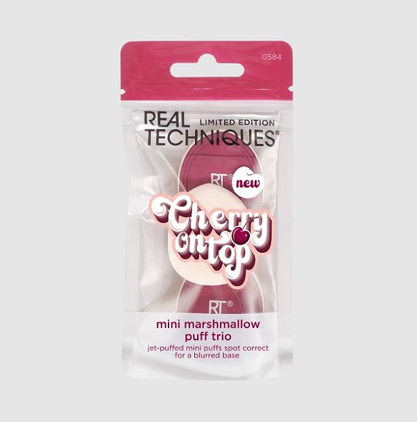 Kit de Esponjas Mini, Cherry On Top Mini Marshmallow Puff Trio, Edição Limitada, Real Techniques