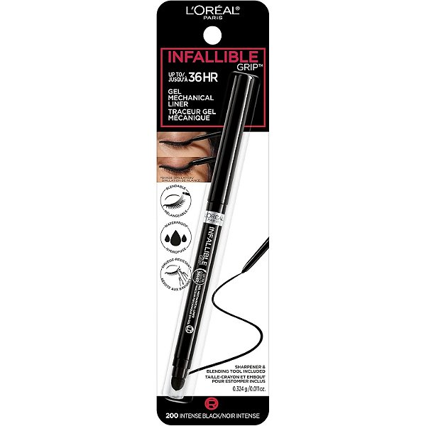 Lápis de Olhos Retrátil, Infallible Grip Gel Mechanical Liner, Cor Preto, L'Oréal Paris
