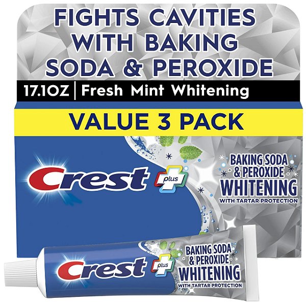Kit com 3 Cremes Dentais, Baking Soda & Peroxide Whitening, Fresh Mint, 161 g Cada, Crest