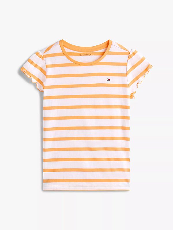 Camiseta infantil, Listrada Branca e Laranja, Tommy Hilfiger