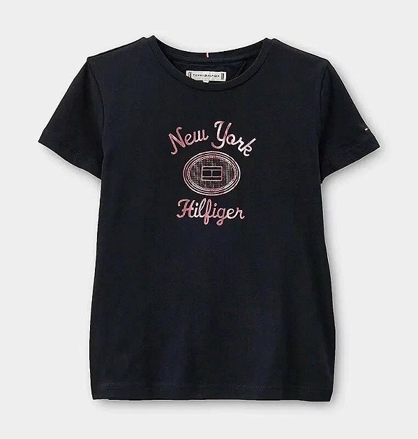 Camiseta infantil, Azul Marinho com Estampa Metalizada, Tommy Hilfiger
